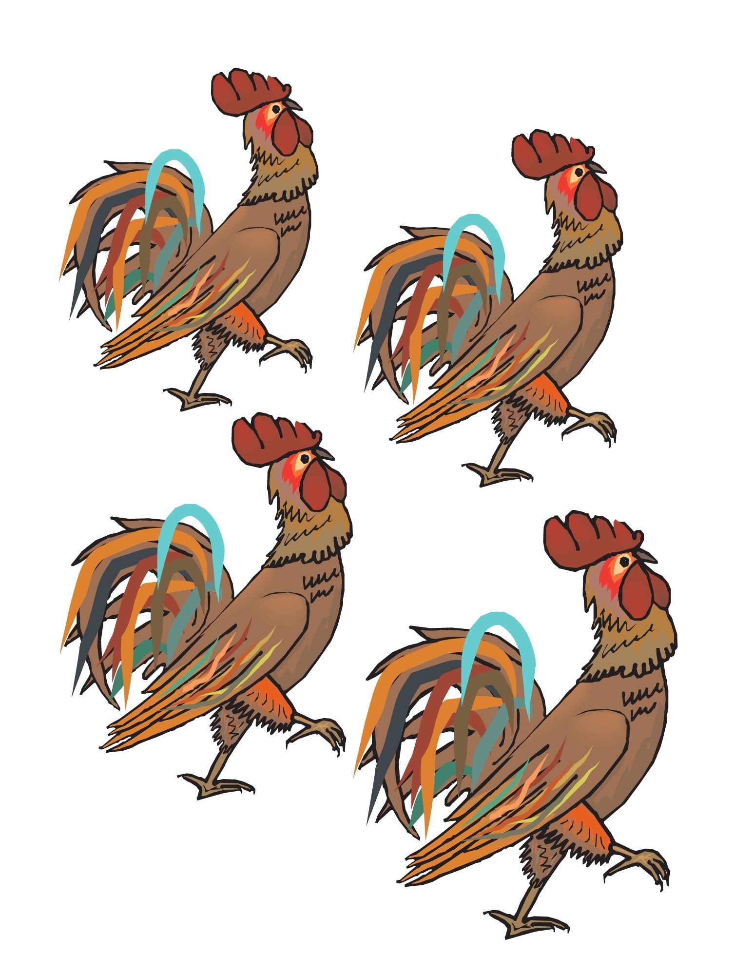 Quatre coqs coquets.